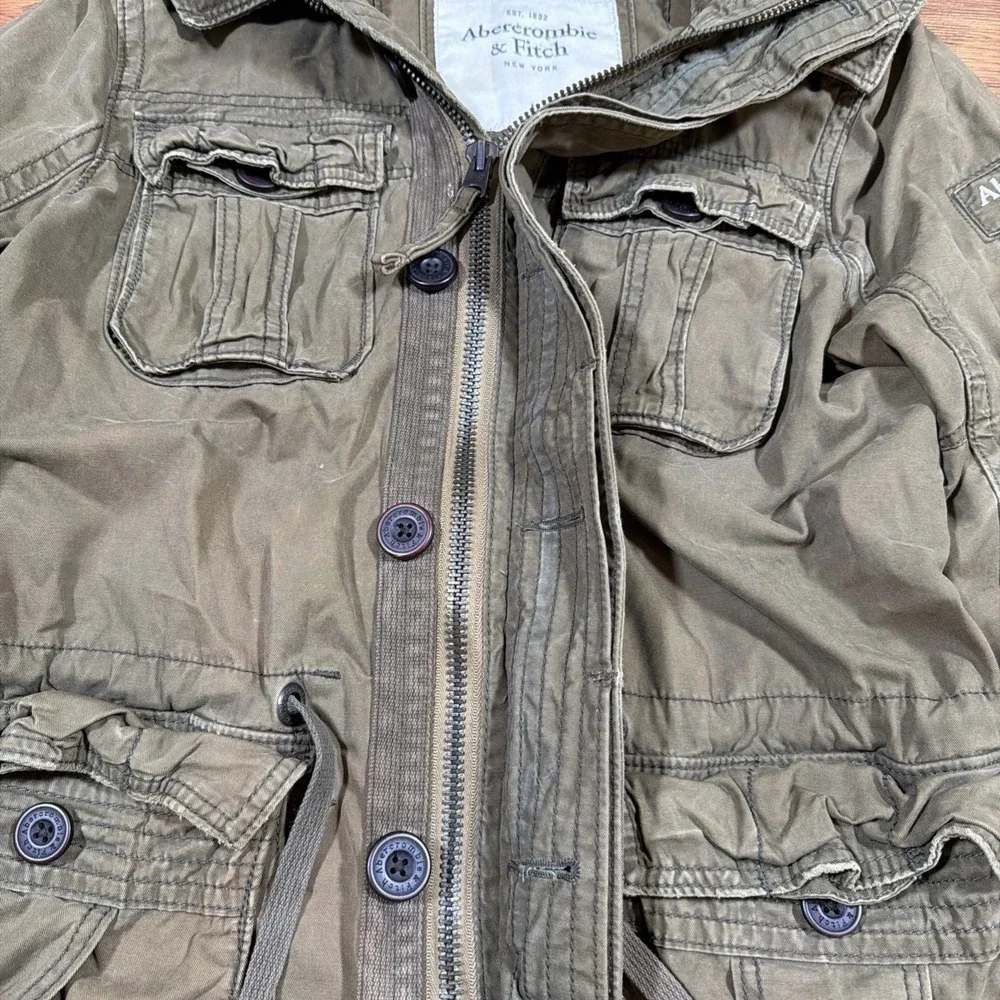 Abercrombie Fitch Military Jacket Men's Large Green Army Field Coat Parka Hooded